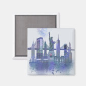New York Skyline - Waterverf Blue Magneet (Voorkant / Achterkant)