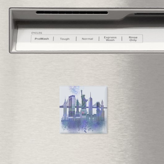 New York Skyline - Waterverf Blue Magneet (Insitu (Vaatwasser))