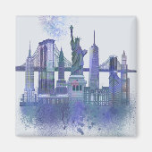 New York Skyline - Waterverf Blue Magneet (Voorkant)