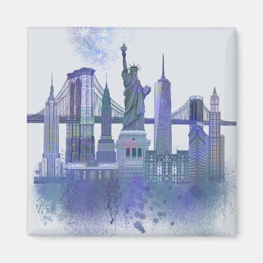New York Skyline - Waterverf Blue Magneet (Voorkant)