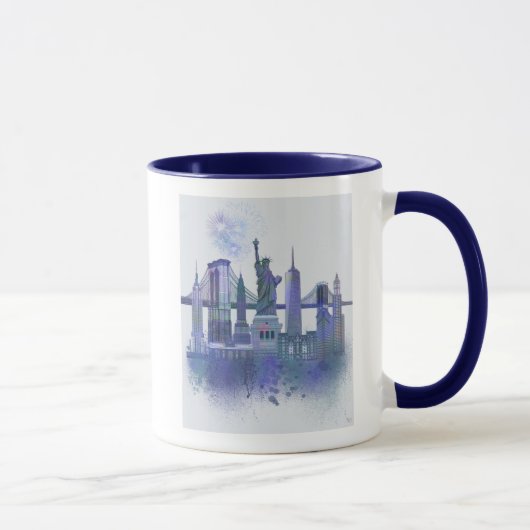 New York Skyline - Waterverf Blue Mok (Rechts)