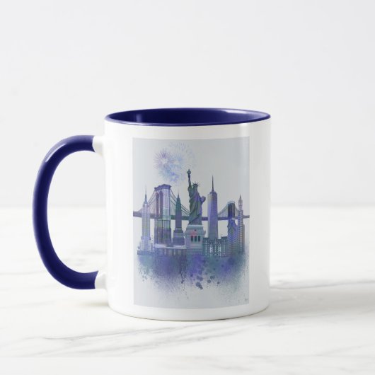New York Skyline - Waterverf Blue Mok (Links)
