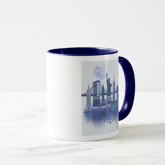 New York Skyline - Waterverf Blue Mok (Voorkant rechts)