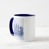 New York Skyline - Waterverf Blue Mok (Voorkant links)