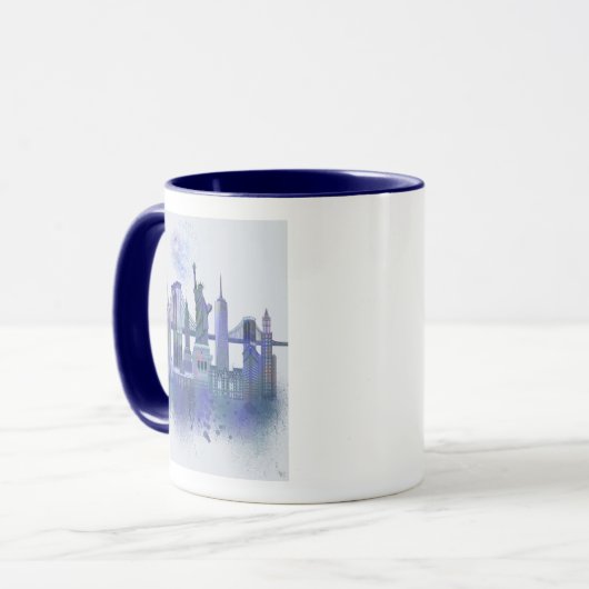 New York Skyline - Waterverf Blue Mok (Voorkant links)
