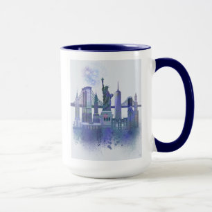 New York Skyline - Waterverf Blue Mok