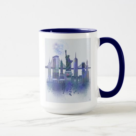 New York Skyline - Waterverf Blue Mok (Rechts)