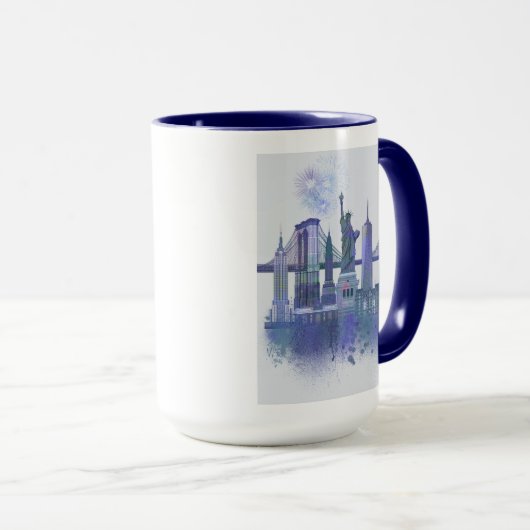 New York Skyline - Waterverf Blue Mok (Voorkant rechts)