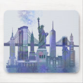 New York Skyline - Waterverf Blue Muismat (Voorkant)