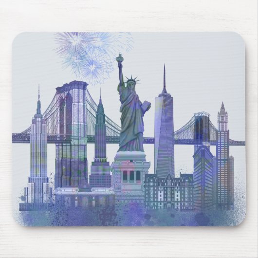 New York Skyline - Waterverf Blue Muismat (Voorkant)