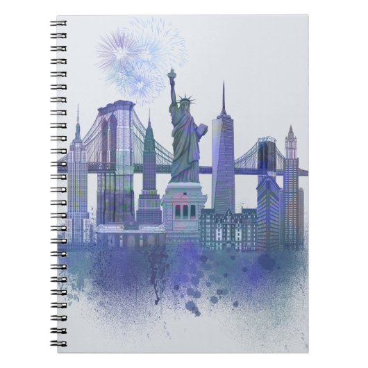 New York Skyline - Waterverf Blue Notitieboek (Voorkant)