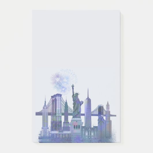 New York Skyline - Waterverf Blue Post-it® Notes (Voorkant)