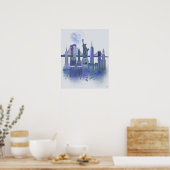New York Skyline - Waterverf Blue Poster (Keuken)