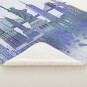 New York Skyline - Waterverf Blue Sherpa Deken (3/4)