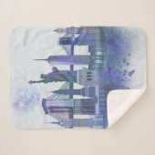 New York Skyline - Waterverf Blue Sherpa Deken (Voorkant (horizontaal))