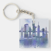 New York Skyline - Waterverf Blue Sleutelhanger (Voorkant)