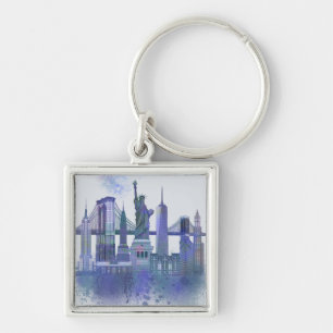 New York Skyline - Waterverf Blue Sleutelhanger