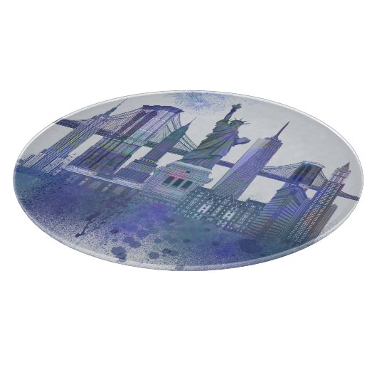 New York Skyline - Waterverf Blue Snijplank (Hoek)