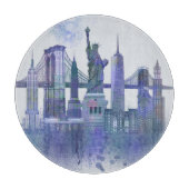New York Skyline - Waterverf Blue Snijplank (Voorkant)