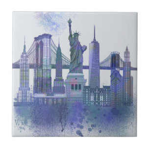 New York Skyline - Waterverf Blue Tegeltje