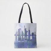 New York Skyline - Waterverf Blue Tote Bag (Voorkant)