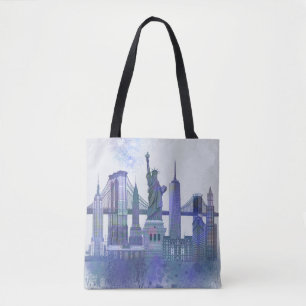 New York Skyline - Waterverf Blue Tote Bag