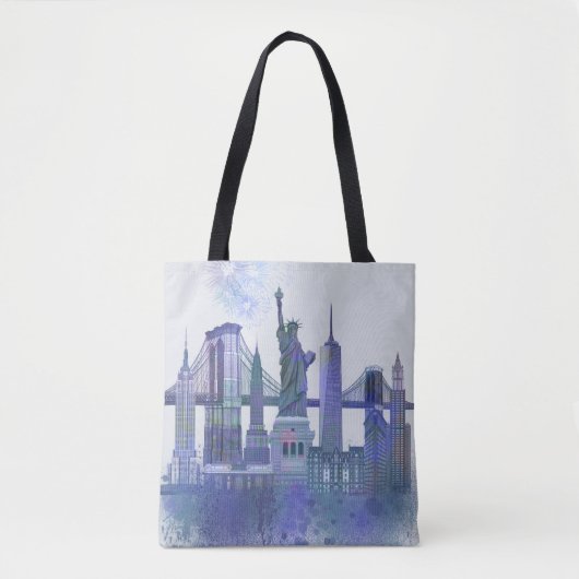 New York Skyline - Waterverf Blue Tote Bag (Voorkant)
