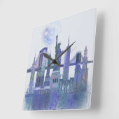 New York Skyline - Waterverf Blue Vierkante Klok (Hoek)