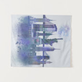 New York Skyline - Waterverf Blue Wandkleed (Voorkant (horizontaal))