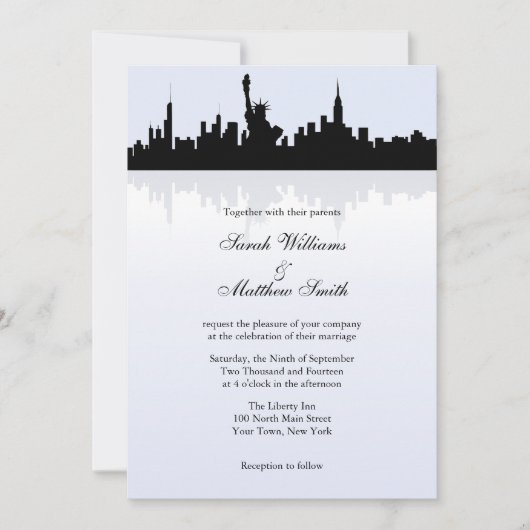 New York Skyline Wedding Invitations Kaart (Voorkant)