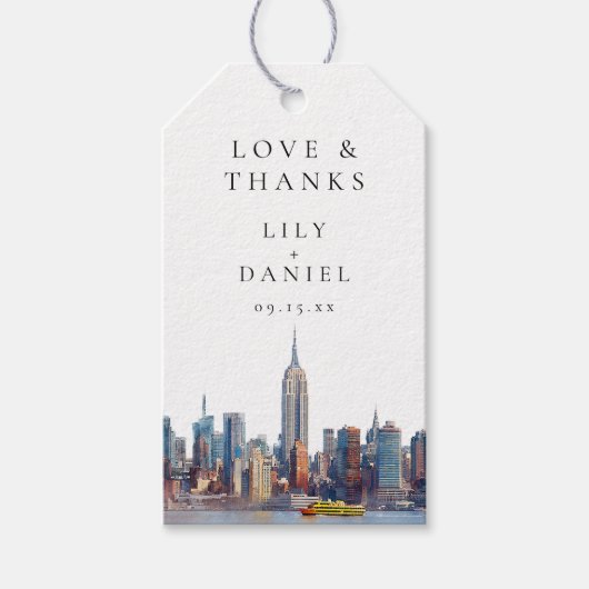 New York Skyline Wedding Thank You Cadeaulabel (Voorkant)