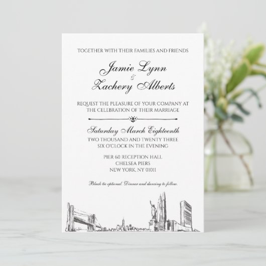 New York Skyline Wedding Uitnodiging (Staand voorkant)