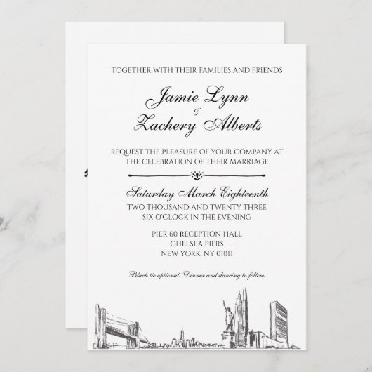 New York Skyline Wedding Uitnodiging (Voorkant / Achterkant)