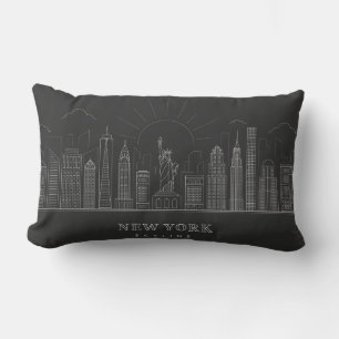 New York Skyline White Black Lumbar Throw Pillow Kussen