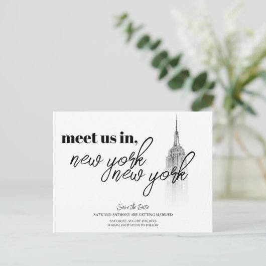 NEW YORK SKYLINE ZWART-WIT BEWAAR DE DATUM BRIEFKAART (Staand voorkant)