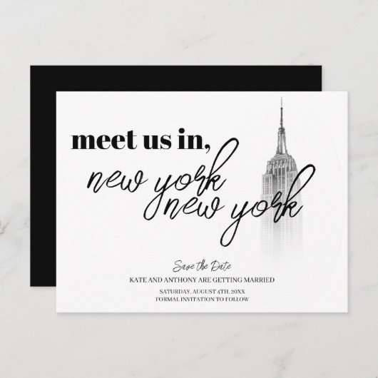 NEW YORK SKYLINE ZWART-WIT BEWAAR DE DATUM BRIEFKAART (Voorkant / Achterkant)