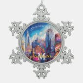New York Snowflake Pewter Kerstversiering Tin Sneeuwvlok Ornament (Voorkant)