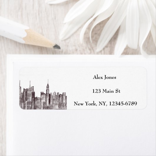 New York stad aquarel Manhattan silhouet  Etiket (Insitu)