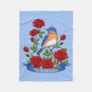 New York State Bird & Flower - Bluebird & Red Rose Fleece Deken