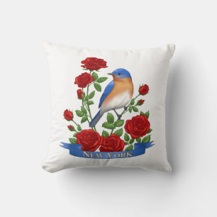 New York State Bird & Flower - Bluebird & Red Rose Kussen