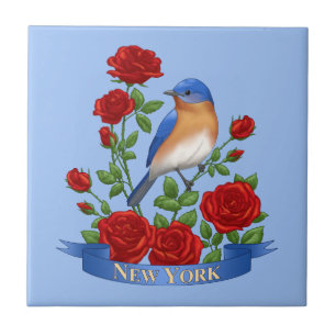 New York State Bird & Flower - Bluebird & Red Rose Tegeltje