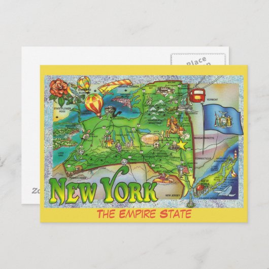 New York State Map Briefkaart (Voorkant / Achterkant)