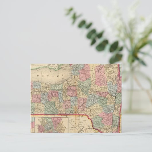 New York State Map door Mitchell Briefkaart (Staand voorkant)