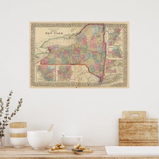 New York State Map door Mitchell Poster (Keuken)