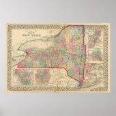 New York State Map door Mitchell Poster (Voorkant)