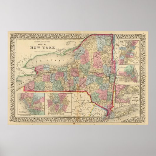 New York State Map door Mitchell Poster (Voorkant)