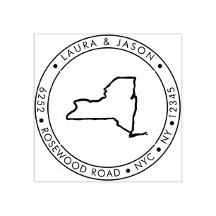 New York State Map Return Address Wood Art Stamp Rubberstempel