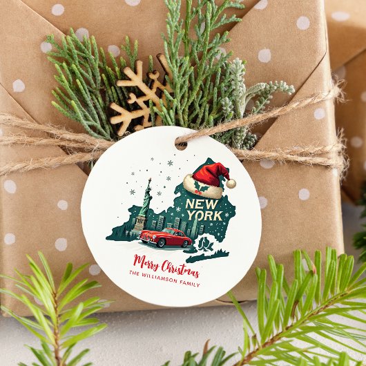 New York State Merry Christmas Custom Holiday Bedankjes Labels
