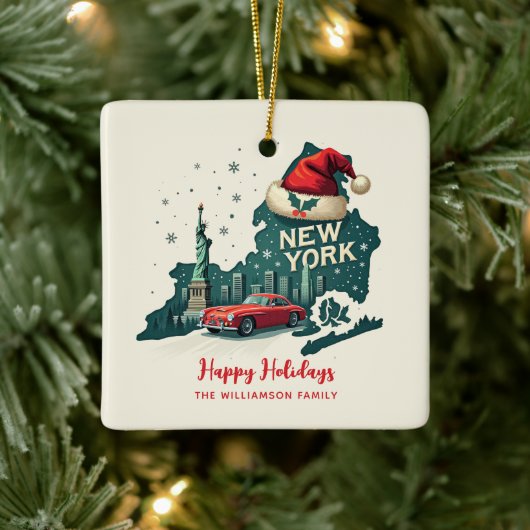 New York State Merry Christmas Custom Holiday Keramisch Ornament (Boom)