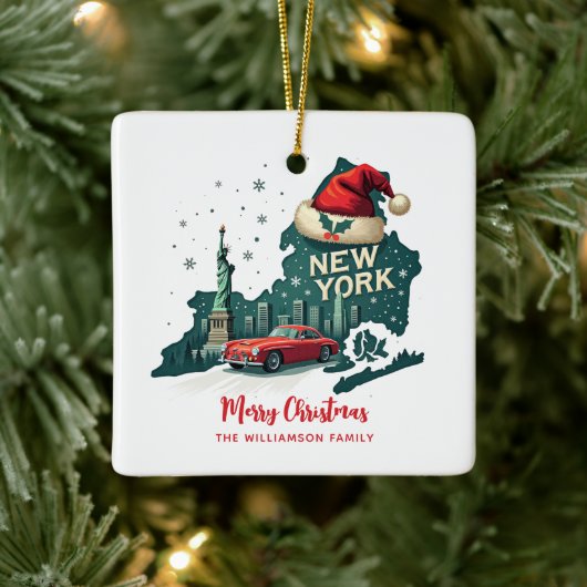 New York State Merry Christmas Custom Holiday Keramisch Ornament (Boom)